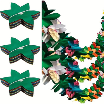 Set of 3 colorful artificial Hawaiian flower garlands with tropical leaves for luau party decor