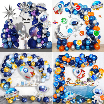 Space-Themed Balloon Garland Kit for Kids Birthday Party with Astronaut and Rocket Balloons