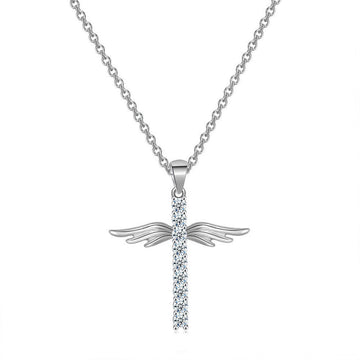 Angel Wing Cross Necklace – 14K Gold & Platinum Plated, Cubic Zirconia Pendant for Women