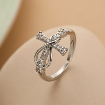 Sparkling Bow Knot Open Ring – Adjustable Design in Gold & Silver | Copper Base with CZ Stones