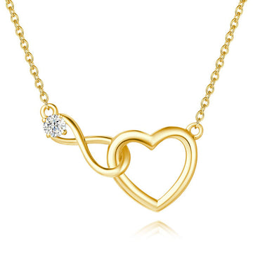925 Sterling Silver Infinity Heart Necklace and Bracelet Set for Women, Gold or Silver Finish, Cubic Zirconia Jewelry, Romantic Gift for Wife Girlfriend Mom, Adjustable Chain, Valentine's Day, Anniversary, Birthday Jewelry Set