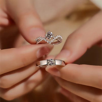 Matching Couple Rings for Him and Her – Adjustable CZ Diamond Promise Rings Set for Anniversary, Engagement, Wedding, Valentine’s Day Gift