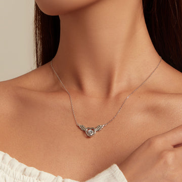 Sterling Silver Heart Wing Necklace for Women, 925 Silver Angel Wing Pendant with Sparkling Cubic Zirconia, Delicate Gift Jewelry for Girlfriend Wife Valentine's Day Anniversary Birthday