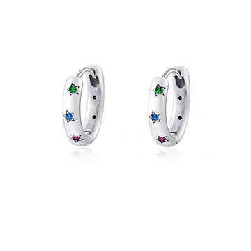 Dainty 925 Sterling Silver Star Huggie Hoop Earrings for Women – Colorful Zircon Inlaid Small Hoops, Hypoallergenic Minimalist Jewelry for Daily Wear, Birthday Gift for Her