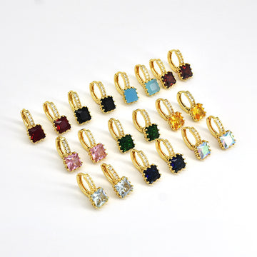 Colorful Square CZ Huggie Earrings β 10+ Colors | Gold-Plated Copper, Minimalist Sparkle Hoops