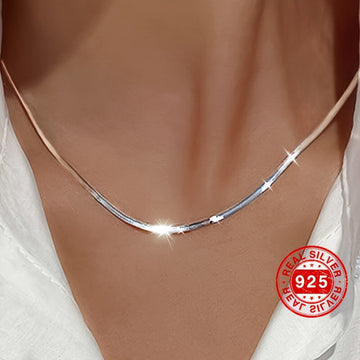 Sleek S925 Sterling Silver Snake Chain Necklace – Minimalist Flat Herringbone Choker for Women