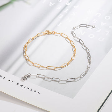 Minimalist Paperclip Chain Bracelet for Women, 925 Sterling Silver, Dainty Gold/Silver Link Chain, Adjustable 18cm Delicate Jewelry Gift