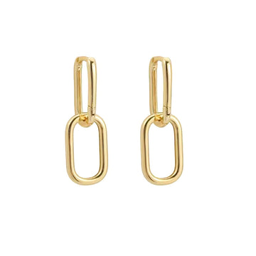 Elegant 925 Sterling Silver Gold Plated Geometric Chain Link Drop Earrings for Women – Modern Oval Dangle Hoop Design, Minimalist Statement Jewelry for Daily Wear or Gift
