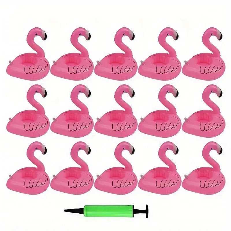 Inflatable Flamingo Drink Holder - Floating Cup Holder for Pool, Beach, and Party Fun | Pack of 15