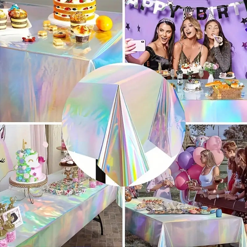 10 PCS Iridescent Tablecloths - 54 x 72 Inches, Perfect for Weddings, Birthdays, and Party Decorations