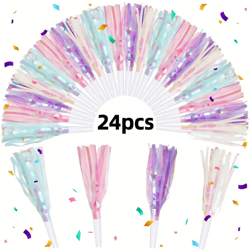 24 pack iridescent blowouts in pastel pink, blue, purple, and white