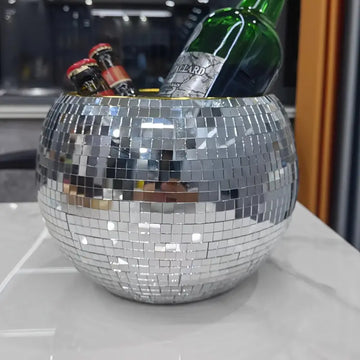 Disco Ball Ice Bucket - Stylish Mirrored Cooler for Parties, Bars, and Events - Durable, Large 9.8” x 7” Size