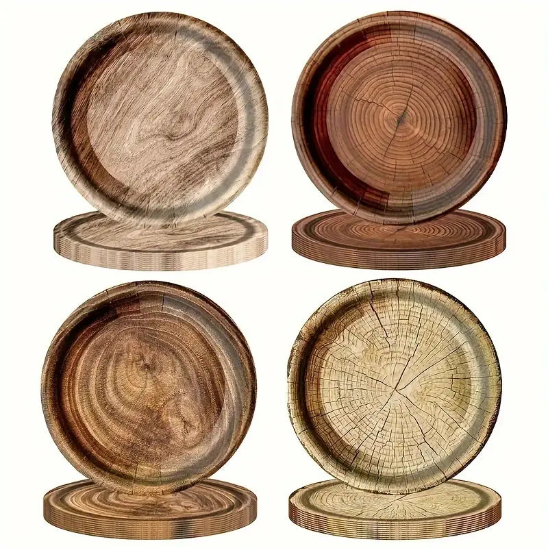 40 PCS Rustic Wood Grain Paper Plates - Eco-Friendly Disposable Plates for Parties and Events