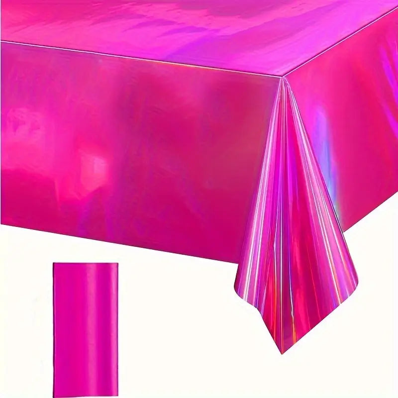 2 Packs Pink Holographic Tablecloth – 72-inch Waterproof and Oil-Proof Disposable Table Cover for Party, Wedding, and Events