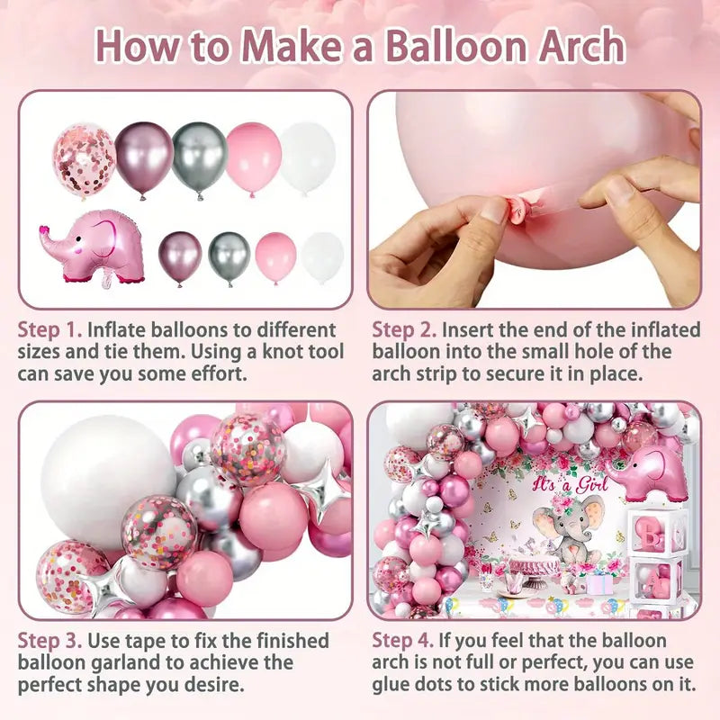 how to make a balloon arch for baby shower with pink and silver balloon kit