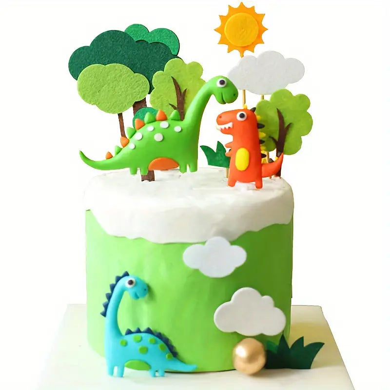 12 PCS Dinosaur Cake Topper Set - Fun Jurassic Theme Decorations for Kids’ Birthday Party Cakes