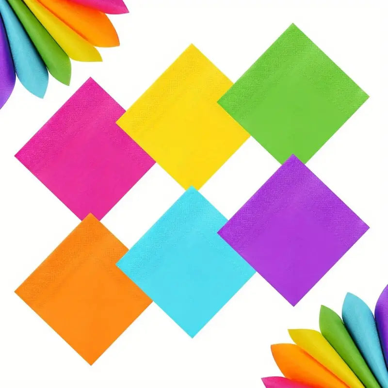 Colorful Party Napkins - 120PCS 2-Ply Paper Napkins in 6 Bright Colors - 10x10 inch Disposable Cocktail Napkins for Birthday, Wedding, Baby Shower, and Holiday Celebrations