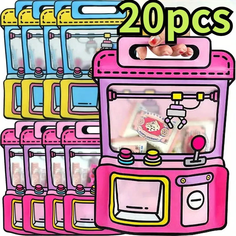 Snack Bags with Zipper – Set of 20, Clear Window Design, Claw Machine Style Food Storage Bags for Party Favors, Gifts, and Snacks