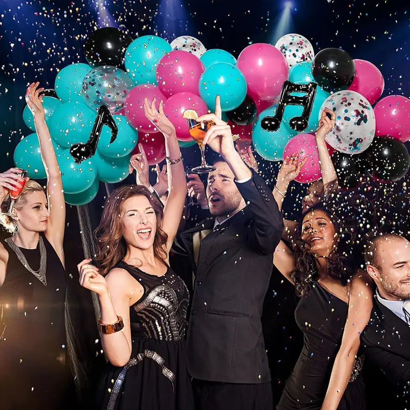 karaoke night or concert party balloon arch kit with foil music notes