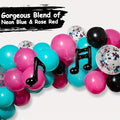 dance party decoration set with bold music symbols and confetti balloons