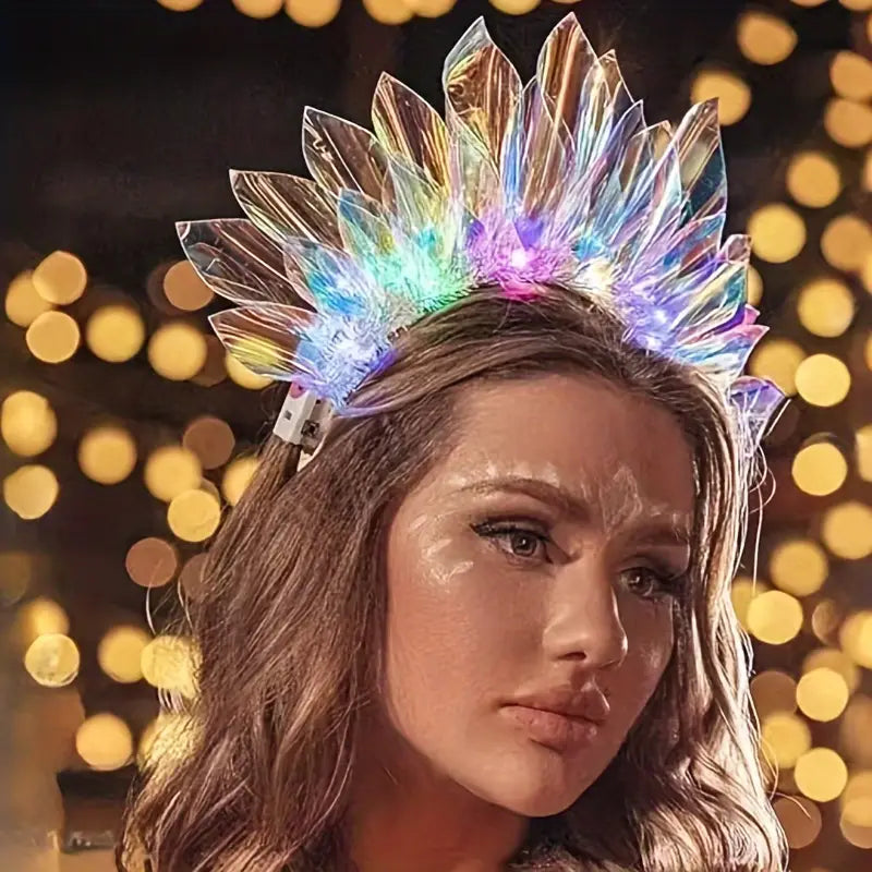 LED Light-Up Crystal Crown Headband – Festival Rave Party Headdress for Women and Girls