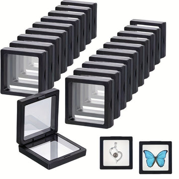 20PCS 3D Floating Jewelry Display Box - Black Plastic Frame with Clear Acrylic Panel, No Assembly Required, Secure Snap Closure and Fabric Lining Suitable for Coins, Watches, Collectibles - Home Decor & Jewelry Maker Finisher, Coin Collector's Choice