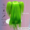 Neon green cosplay wig with double ponytail style displayed from back