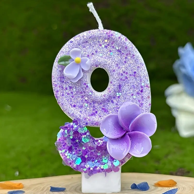 Glitter Flower Number Birthday Candle – Elegant Sparkle Cake Decoration for Party & Celebration