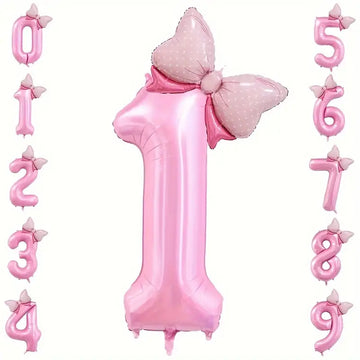 Pink Number Balloon with Bow - Large 32” Birthday Party Decoration for Girls - Baby Shower, 1st, 2nd, 3rd Birthday Event Decor