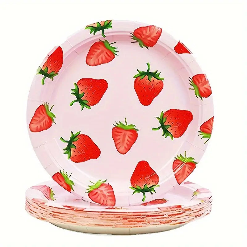 50 PCS Strawberry Disposable Paper Plates - 7 or 9 Inch, Perfect for Summer Parties, Birthdays, and Picnics