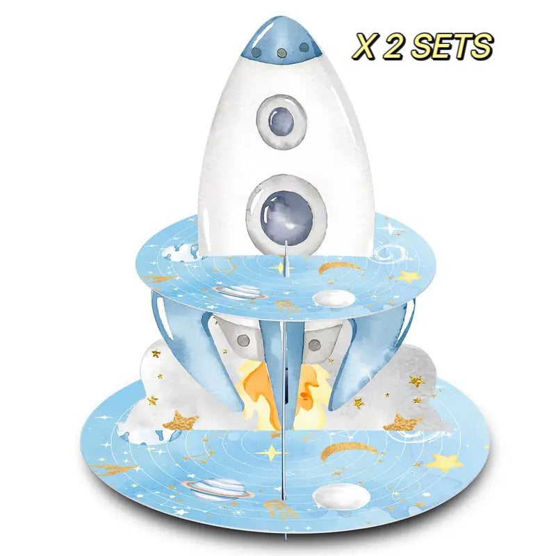 2 SETS Rocket Cupcake Stand – Space-Themed Party Supplies for Kids’ Birthdays