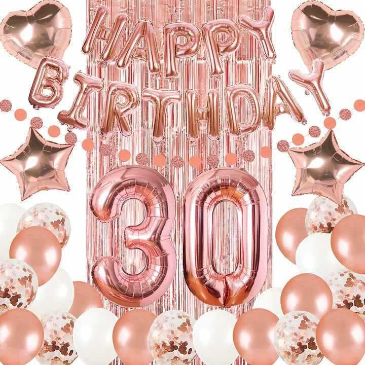 One Set Rose Gold Birthday Party Decoration Kit - Choose from 3 Styles: Happy Birthday Banner, Foil Balloons, Confetti Balloons & More