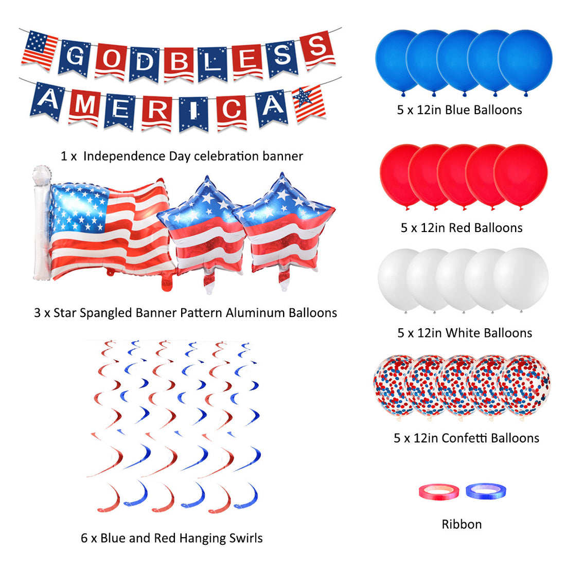 God Bless America Patriotic Party Decoration Kit - Includes Banners, Balloons, Foil Balloons, and Confetti for 4th of July, Independence Day, and National Celebrations