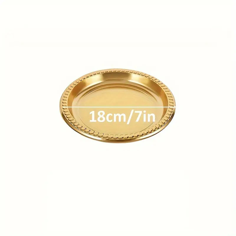 10 PCS Gold Plastic Plates - 7 Inch Disposable Plates for Parties, Weddings, and Events