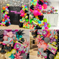 neon balloon arch for retro 80s birthday party decoration