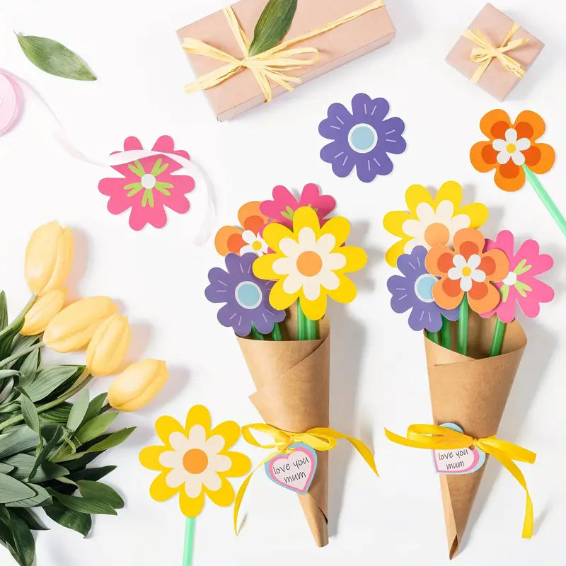 DIY Flower Craft Kit for Kids – 24 Sets of Paper Flowers, Creative Bouquet Crafting, Fun Activity for Kids, Mothers Day Gift, DIY Craft Set for All Ages