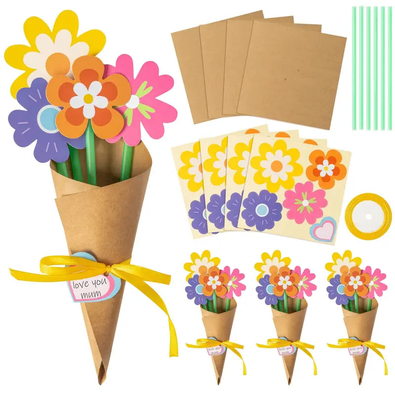 DIY Flower Craft Kit for Kids – 24 Sets of Paper Flowers, Creative Bouquet Crafting, Fun Activity for Kids, Mothers Day Gift, DIY Craft Set for All Ages