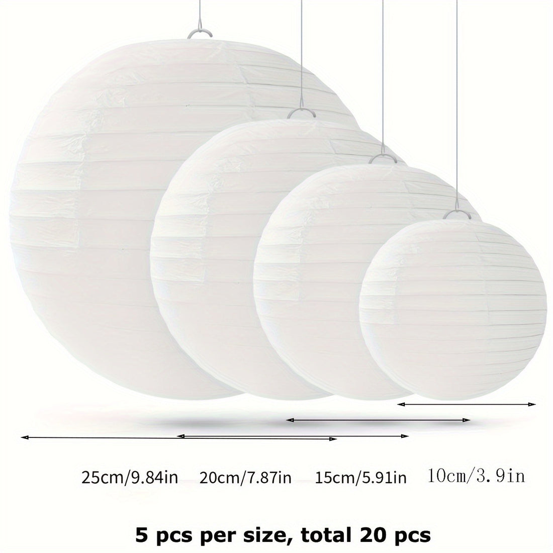 20pcs White Paper Lanterns Set – 4 Sizes for Wedding, Party, and Home Décor – Hanging Chinese Lanterns for Celebrations