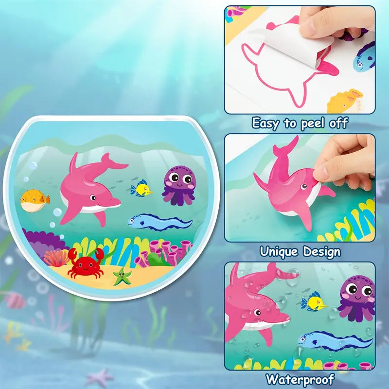 Underwater Sticker Set – 12 Ocean-Themed Stickers with Fish, Sharks, Turtles, and More for Kids, Crafts, and Party Favors