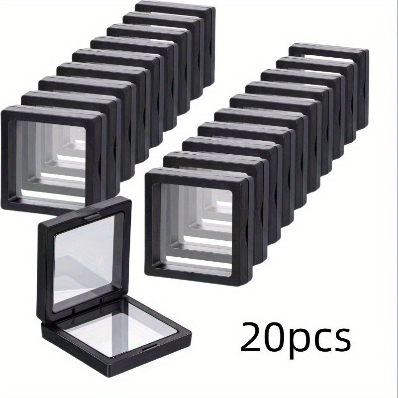 20PCS 3D Floating Jewelry Display Box - Black Plastic Frame with Clear Acrylic Panel, No Assembly Required, Secure Snap Closure and Fabric Lining Suitable for Coins, Watches, Collectibles - Home Decor & Jewelry Maker Finisher, Coin Collector's Choice
