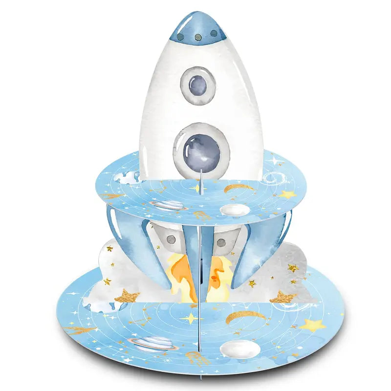 2 SETS Rocket Cupcake Stand – Space-Themed Party Supplies for Kids’ Birthdays