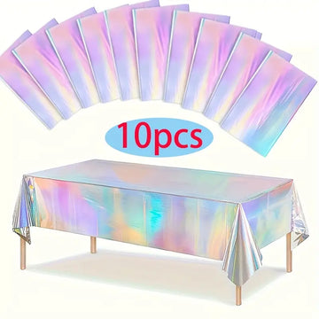 10 PCS Iridescent Tablecloths - 54 x 72 Inches, Perfect for Weddings, Birthdays, and Party Decorations