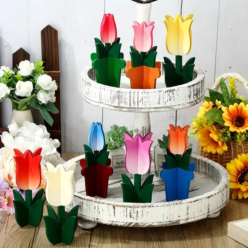 DIY Wooden Tulip Flower Kits - 12 Sets, Perfect for Crafting Parties, Decorations, and Personalized Gifts | Easy to Assemble and Paint