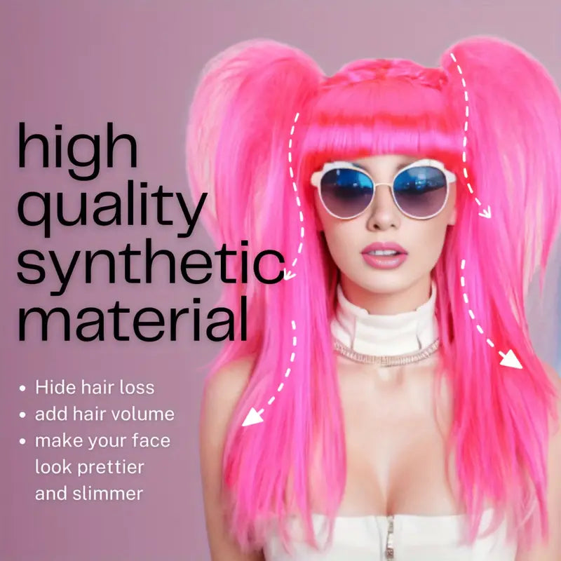 Pink party wig made of high-quality synthetic material with styling benefits