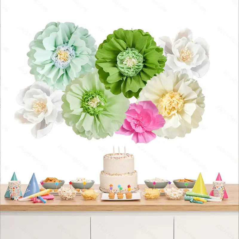 Large handmade mint green paper flower wall decor for birthday or wedding backdrop.