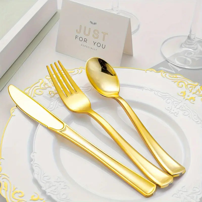 Elegant Gold Disposable Flatware Set (60 PCS) - Perfect for Celebrations, Dinners, and Buffets