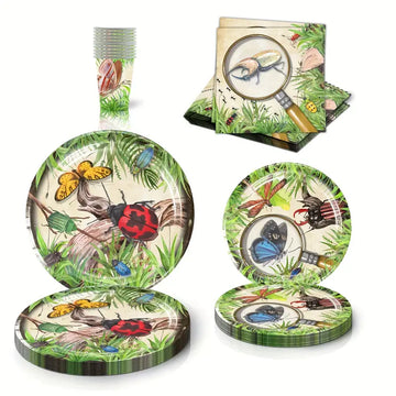 50PCS Bug Themed Party Supplies Set – Includes Plates, Cups, and Napkins for Kids’ Birthday Parties, Nature Events, and Celebrations