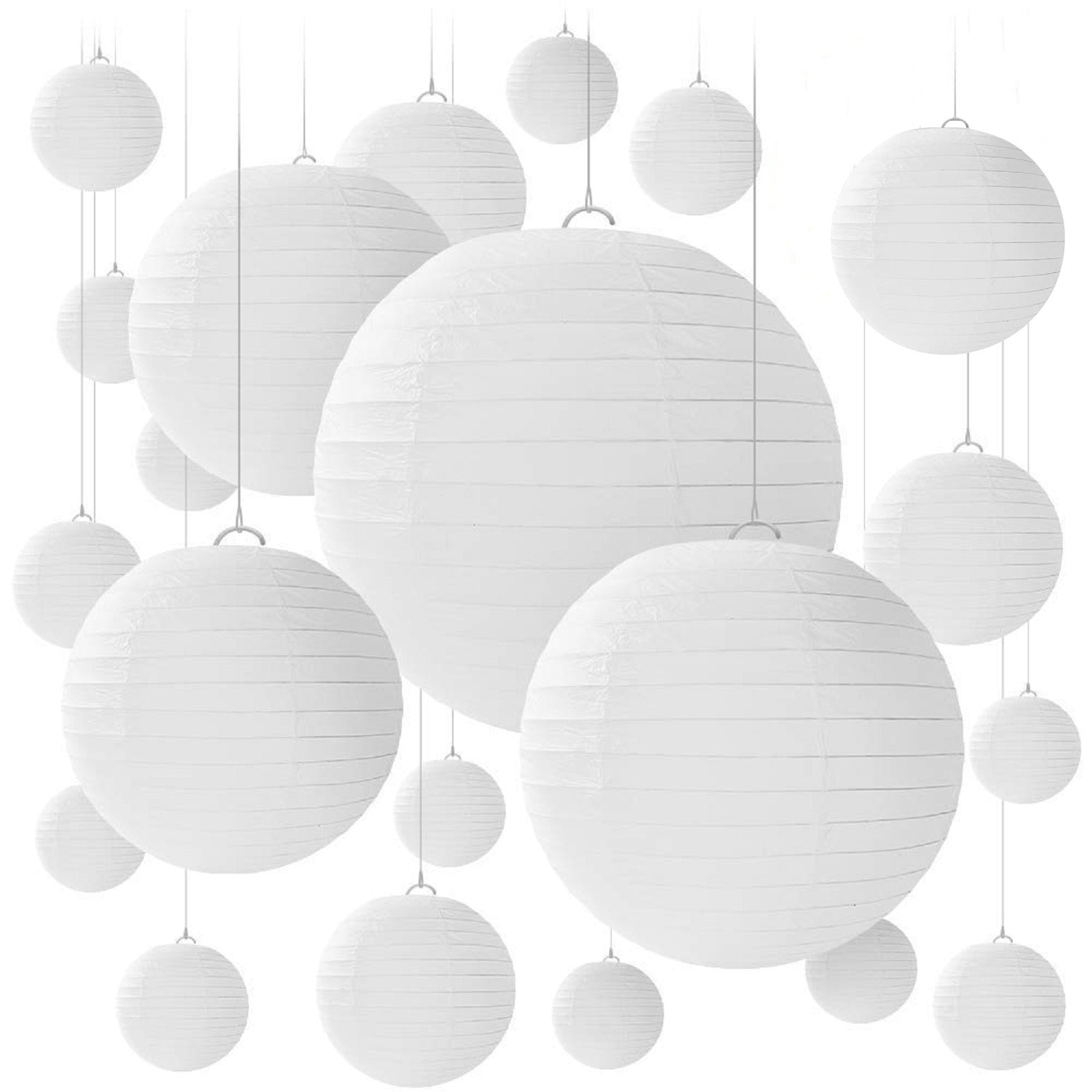 20pcs White Paper Lanterns Set – 4 Sizes for Wedding, Party, and Home Décor – Hanging Chinese Lanterns for Celebrations