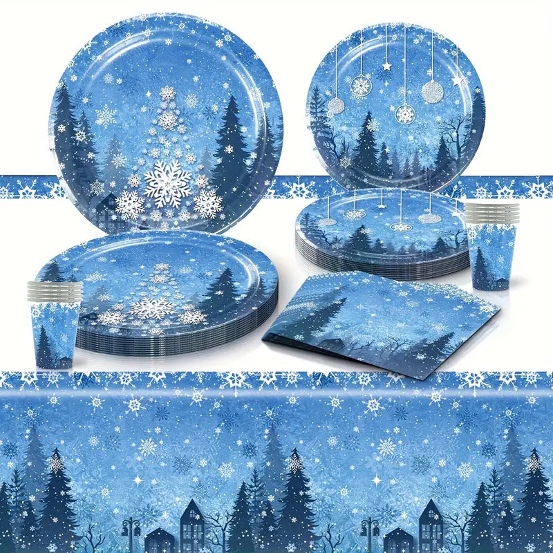 50PCS Winter Wonderland Party Supplies Set – Plates, Cups, and Napkins for Christmas, Winter-Themed Parties, and Celebrations