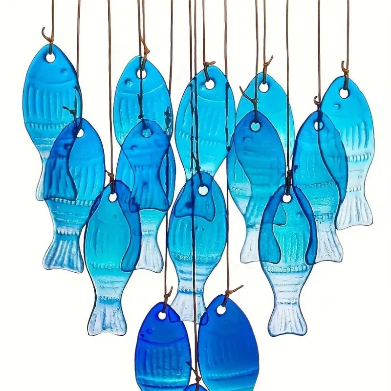 Glass Fish Wind Chime – Soothing and Calming Sound, 15 Pieces of High-Quality Glass Fish, Perfect for Home Décor, Garden Decoration, or Relaxation